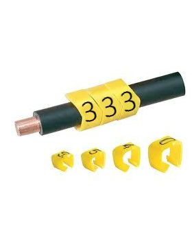 Open Style Clip On E Type Cable Marker size 20 Black on Yellow