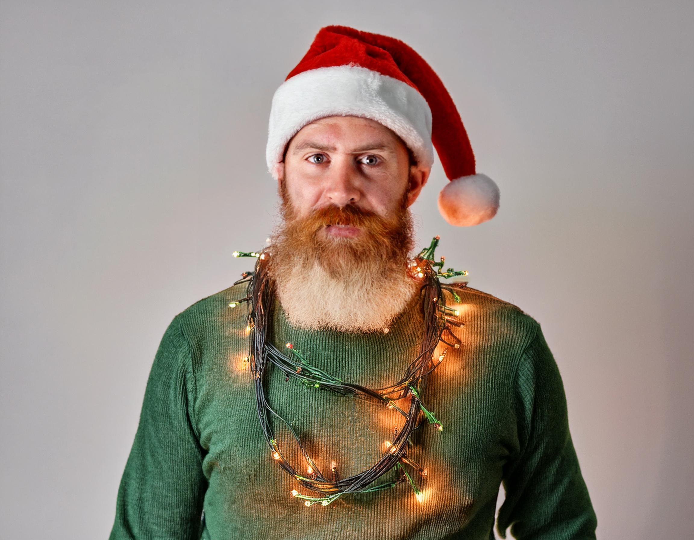 man fed up with Christmas lights